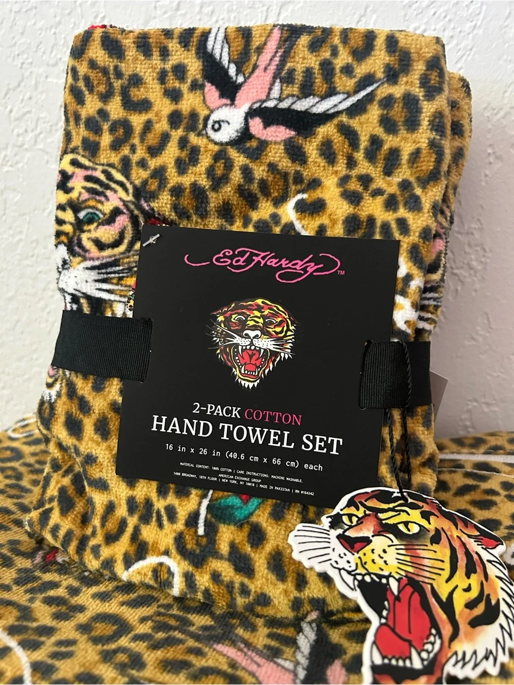 NEW Ed Hardy 4-Piece Leopard Print 100% Cotton Bath Towel Set